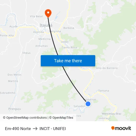Em-490 Norte to INCIT - UNIFEI map