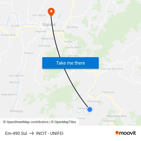 Em-490 Sul to INCIT - UNIFEI map