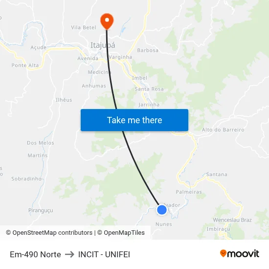 Em-490 Norte to INCIT - UNIFEI map