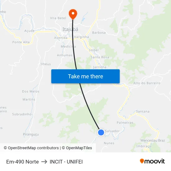 Em-490 Norte to INCIT - UNIFEI map