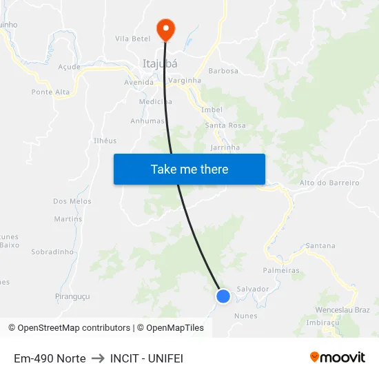 Em-490 Norte to INCIT - UNIFEI map