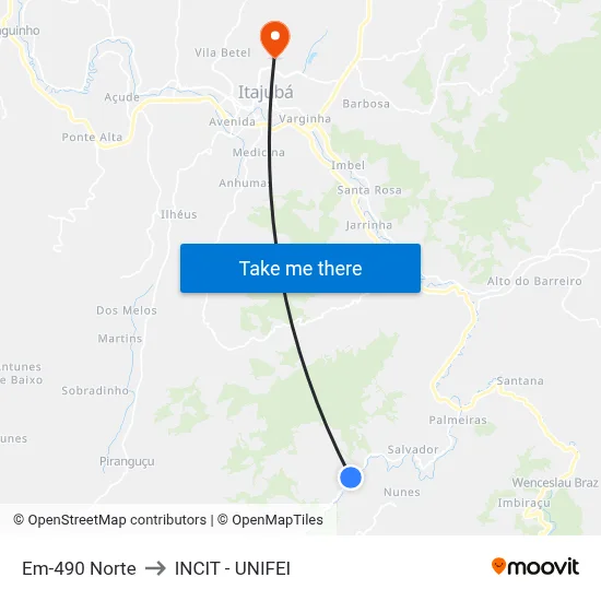 Em-490 Norte to INCIT - UNIFEI map