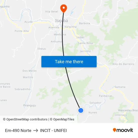 Em-490 Norte to INCIT - UNIFEI map