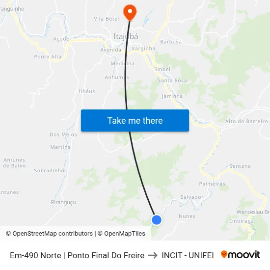 Em-490 Norte | Ponto Final Do Freire to INCIT - UNIFEI map