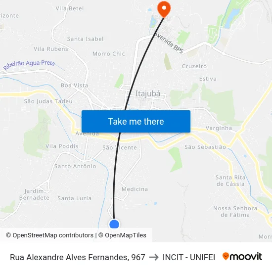 Rua Alexandre Alves Fernandes, 967 to INCIT - UNIFEI map
