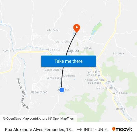 Rua Alexandre Alves Fernandes, 1376 to INCIT - UNIFEI map