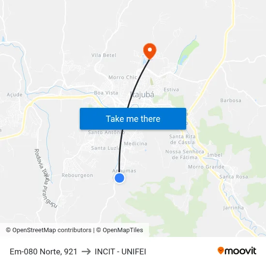 Em-080 Norte, 921 to INCIT - UNIFEI map