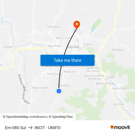 Em-080 Sul to INCIT - UNIFEI map