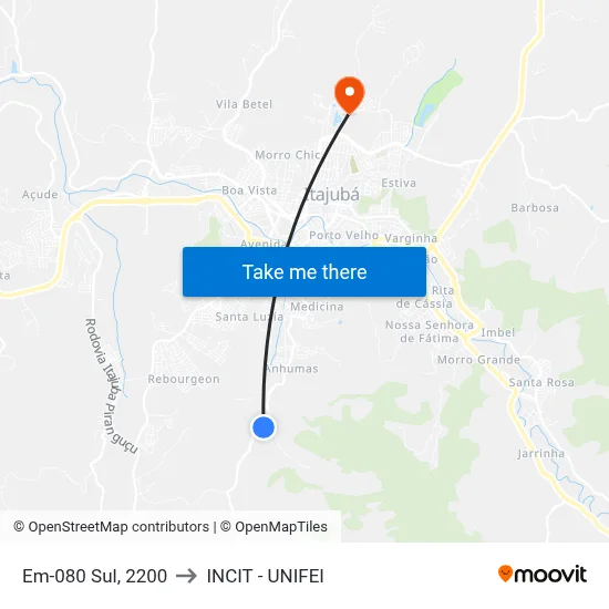 Em-080 Sul, 2200 to INCIT - UNIFEI map