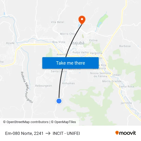 Em-080 Norte, 2241 to INCIT - UNIFEI map
