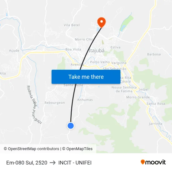 Em-080 Sul, 2520 to INCIT - UNIFEI map