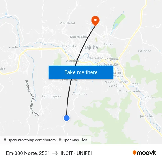 Em-080 Norte, 2521 to INCIT - UNIFEI map