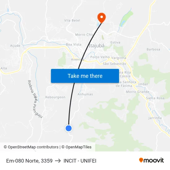 Em-080 Norte, 3359 to INCIT - UNIFEI map