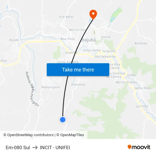 Em-080 Sul to INCIT - UNIFEI map