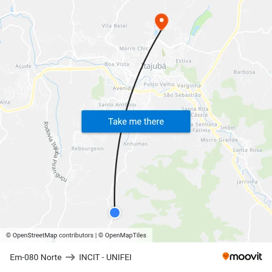 Em-080 Norte to INCIT - UNIFEI map