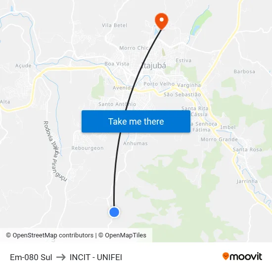 Em-080 Sul to INCIT - UNIFEI map