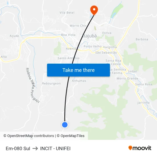 Em-080 Sul to INCIT - UNIFEI map
