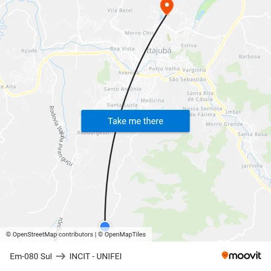 Em-080 Sul to INCIT - UNIFEI map