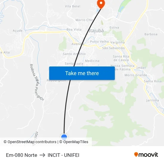 Em-080 Norte to INCIT - UNIFEI map