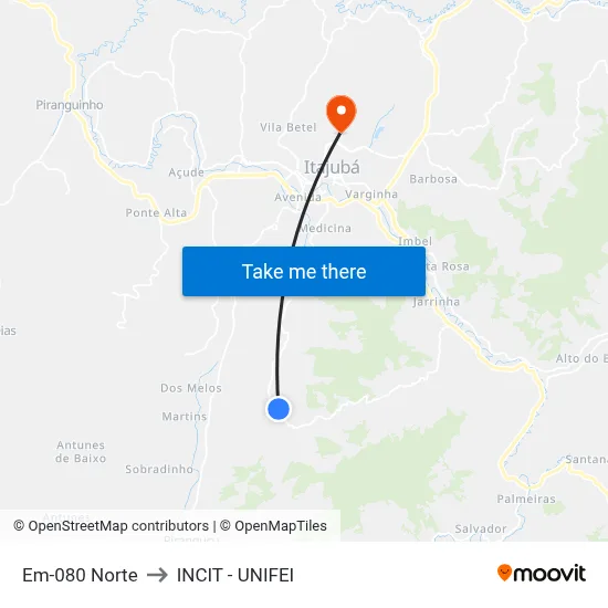 Em-080 Norte to INCIT - UNIFEI map