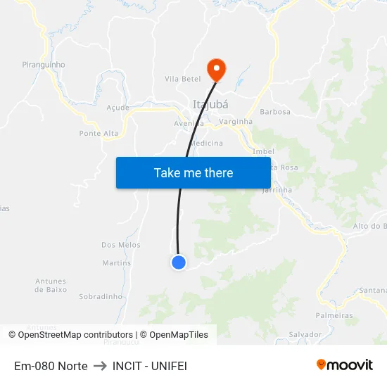 Em-080 Norte to INCIT - UNIFEI map