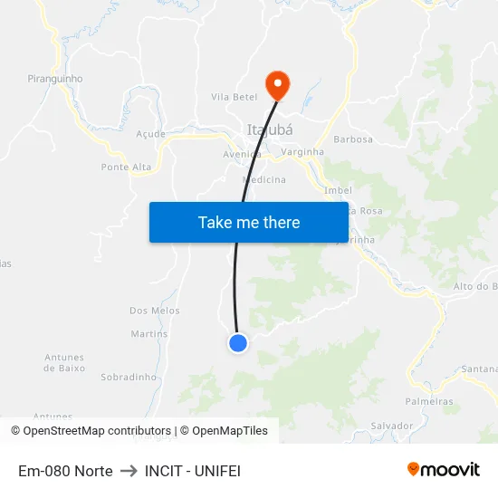 Em-080 Norte to INCIT - UNIFEI map
