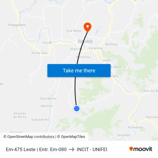 Em-475 Leste | Entr. Em-080 to INCIT - UNIFEI map