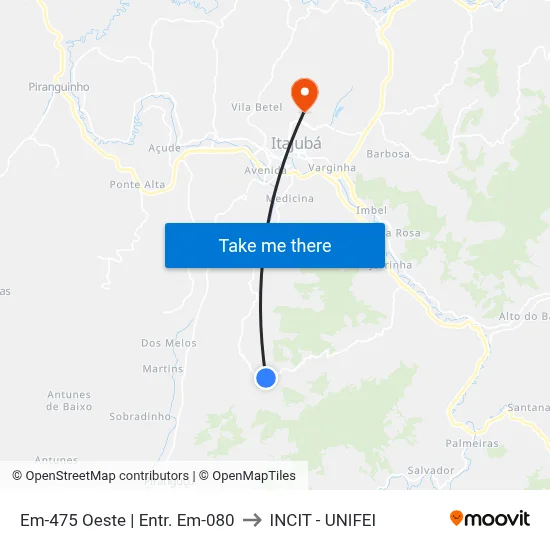 Em-475 Oeste | Entr. Em-080 to INCIT - UNIFEI map