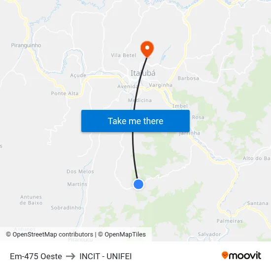 Em-475 Oeste to INCIT - UNIFEI map