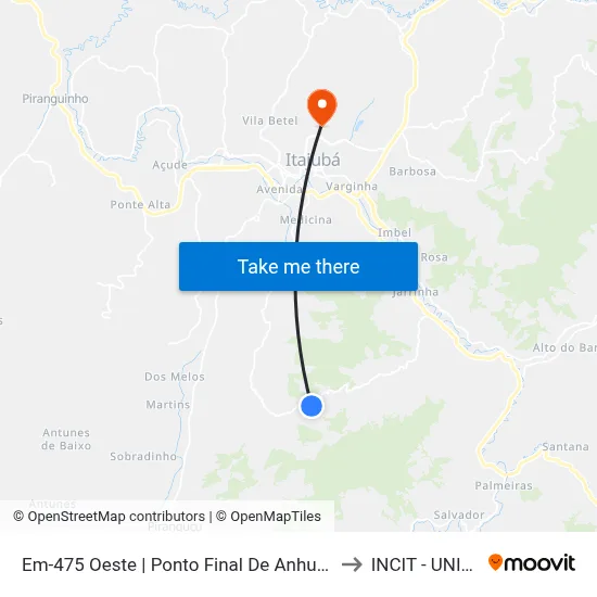Em-475 Oeste | Ponto Final De Anhumas to INCIT - UNIFEI map
