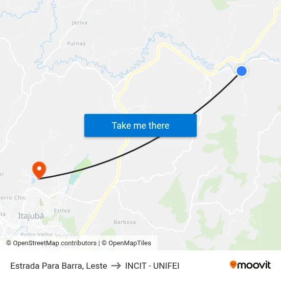 Estrada Para Barra, Leste to INCIT - UNIFEI map