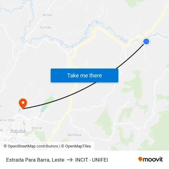 Estrada Para Barra, Leste to INCIT - UNIFEI map