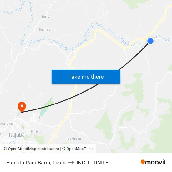 Estrada Para Barra, Leste to INCIT - UNIFEI map