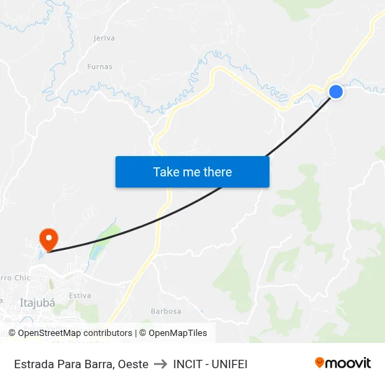 Estrada Para Barra, Oeste to INCIT - UNIFEI map