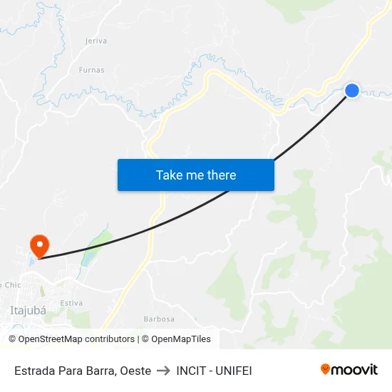 Estrada Para Barra, Oeste to INCIT - UNIFEI map