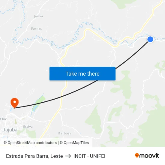 Estrada Para Barra, Leste to INCIT - UNIFEI map