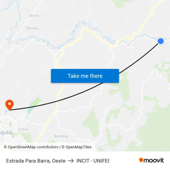 Estrada Para Barra, Oeste to INCIT - UNIFEI map
