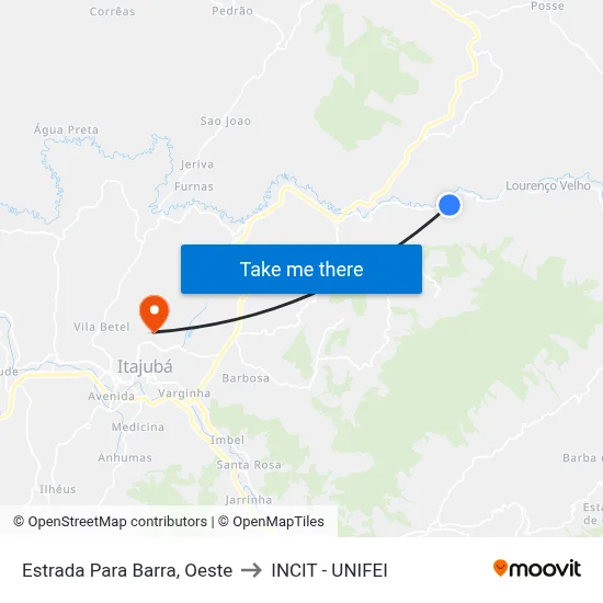 Estrada Para Barra, Oeste to INCIT - UNIFEI map