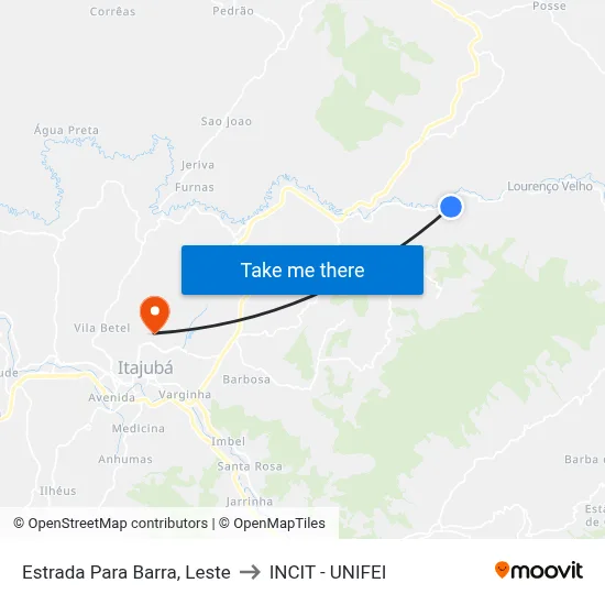 Estrada Para Barra, Leste to INCIT - UNIFEI map