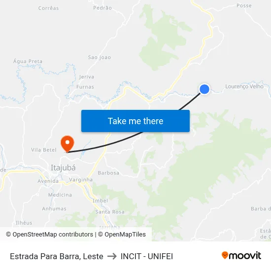 Estrada Para Barra, Leste to INCIT - UNIFEI map