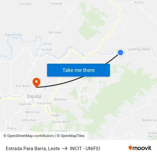Estrada Para Barra, Leste to INCIT - UNIFEI map