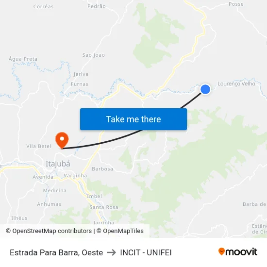 Estrada Para Barra, Oeste to INCIT - UNIFEI map