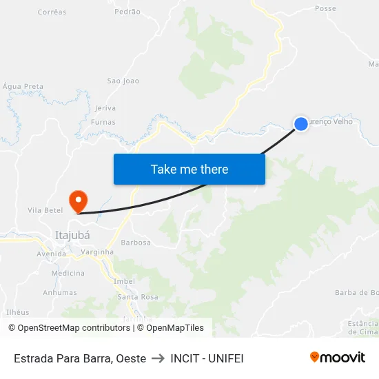 Estrada Para Barra, Oeste to INCIT - UNIFEI map