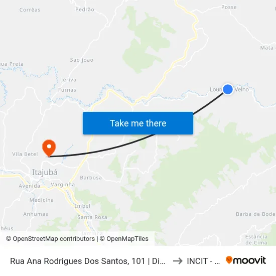 Rua Ana Rodrigues Dos Santos, 101 | Distrito De Lourenço Velho to INCIT - UNIFEI map