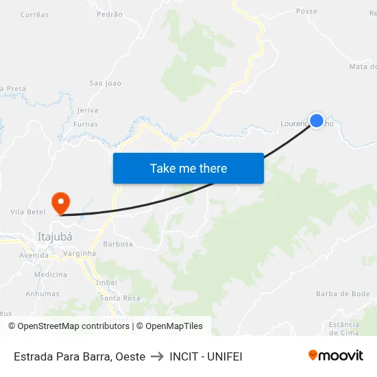 Estrada Para Barra, Oeste to INCIT - UNIFEI map