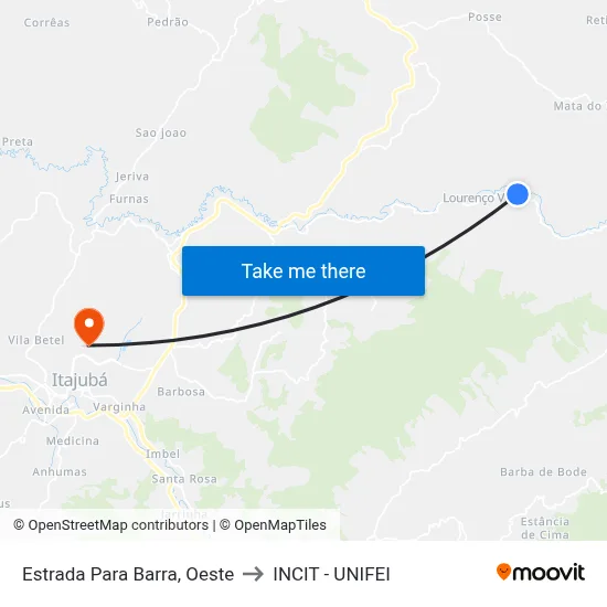 Estrada Para Barra, Oeste to INCIT - UNIFEI map