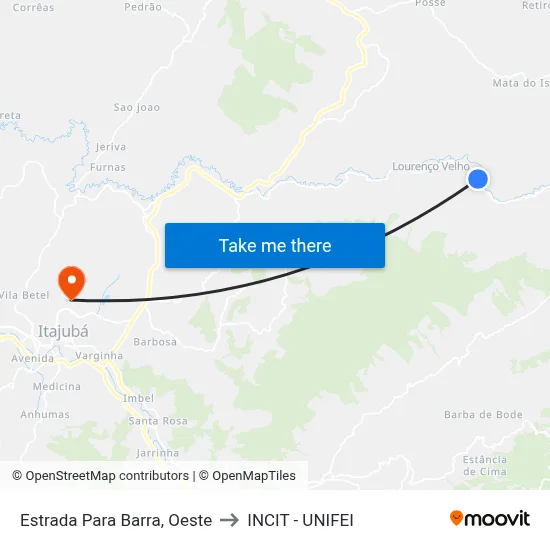 Estrada Para Barra, Oeste to INCIT - UNIFEI map