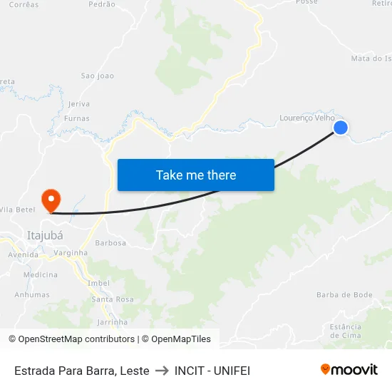 Estrada Para Barra, Leste to INCIT - UNIFEI map