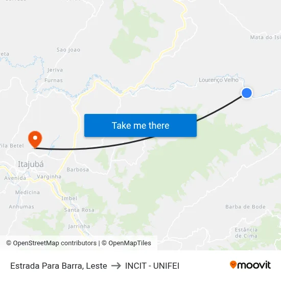 Estrada Para Barra, Leste to INCIT - UNIFEI map