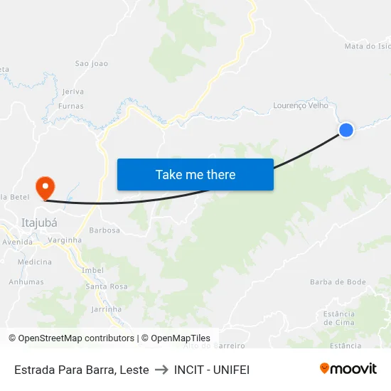 Estrada Para Barra, Leste to INCIT - UNIFEI map